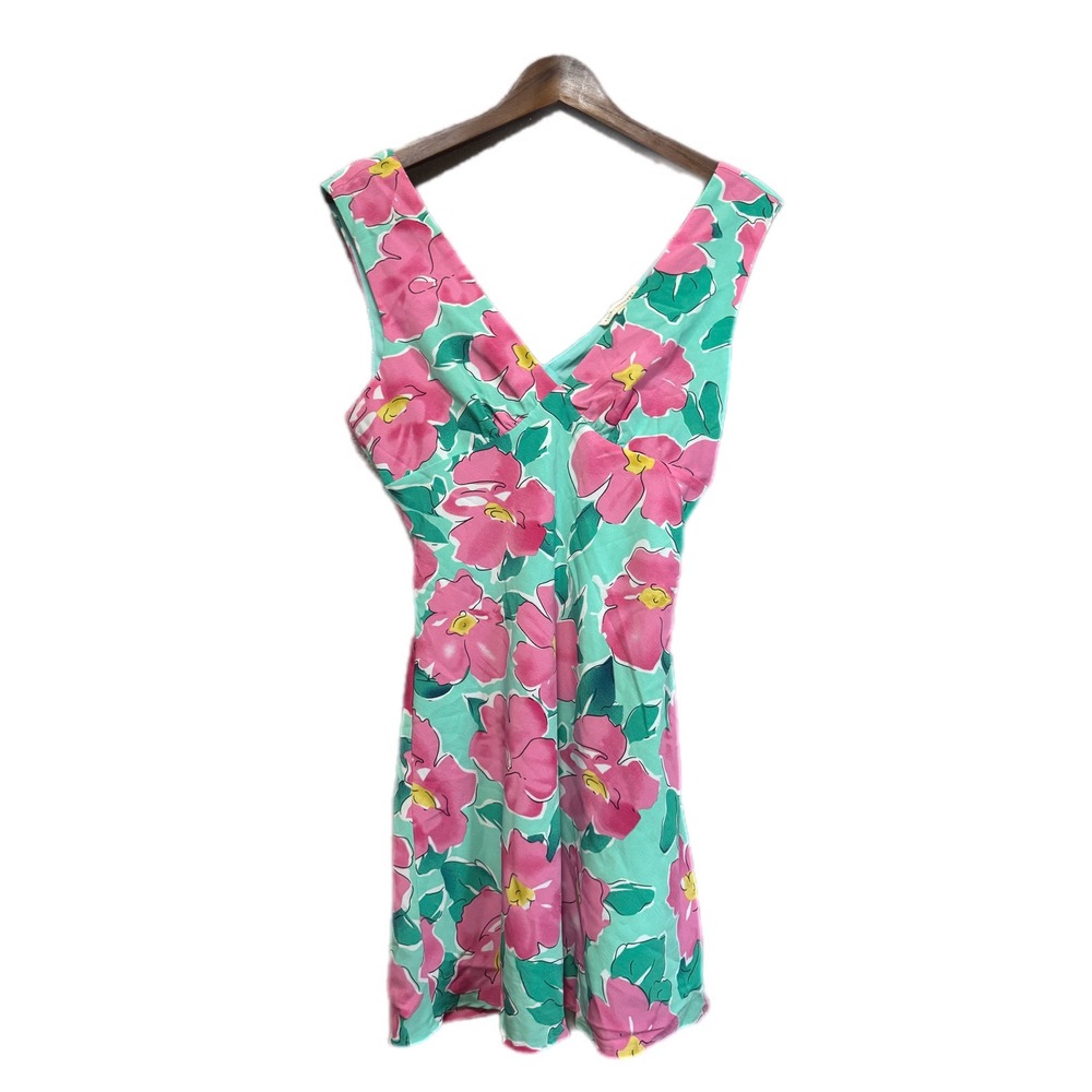 L.A. Hearts Floral VNeck Mini Dress Women Medium Green Pink Excellent Sleeveless